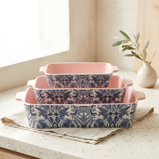 Floral Porcelain Casserole Set 3 Pcs